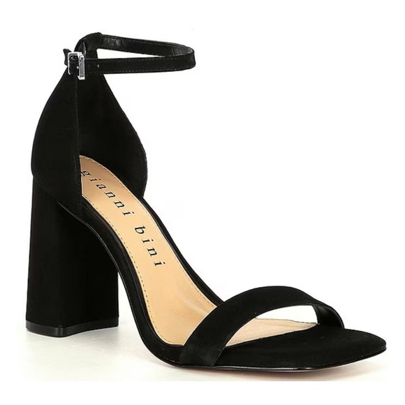 Gianni Bini Maileigh Suede Square Toe Ankle Strap Block Heel Dress Sandals - Picture 2 of 3